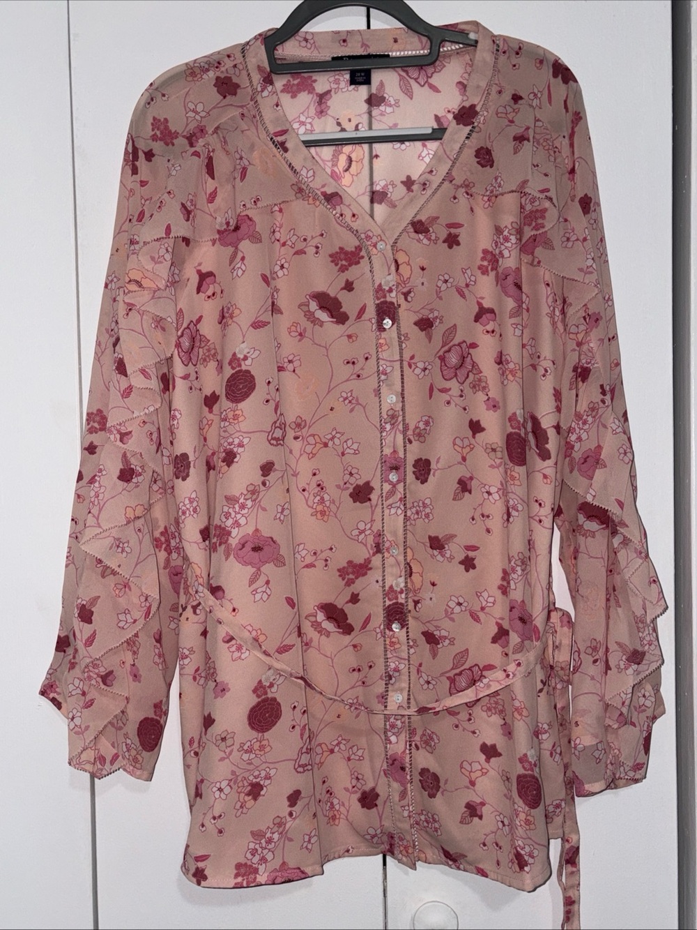 Roamans Ruffle Sleeve Tunic w/ Sash 20W Floral NWOT Cottagecore Boho Whimsical